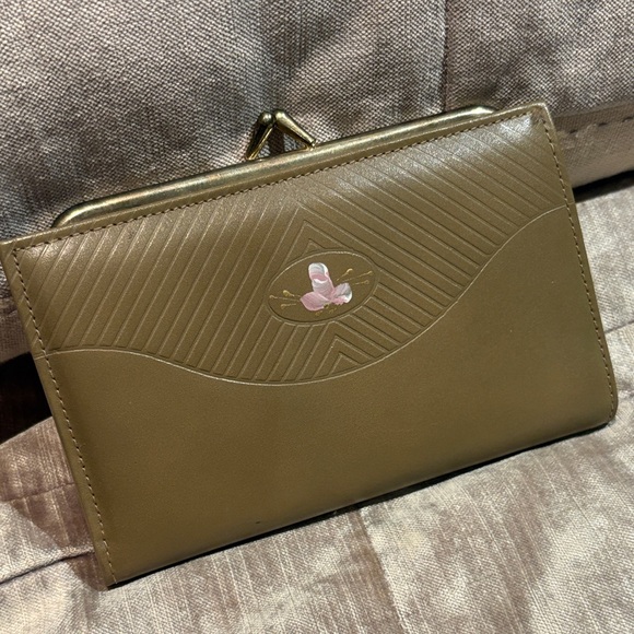 Faberge Handbags - Vintage 1970’s Faberge Olive Women's Wallet with Embossed Pattern